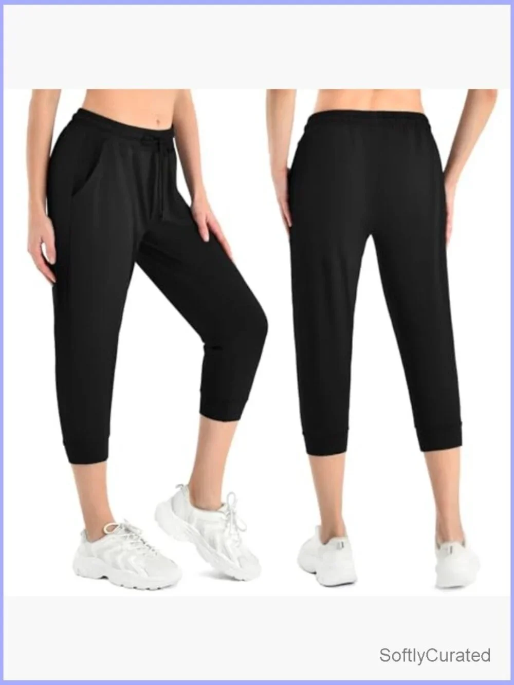 Cropped Joggers with Pockets, Drawstring Sweatpants for Women, High Rise, Ankle